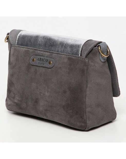 Sac bandoulière en Cuir & Velours de Cuir d'Agneau Gaby argenté/gris - 21x15x7 cm