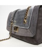 Sac bandoulière en Cuir & Velours de Cuir d'Agneau Gaby argenté/gris - 21x15x7 cm