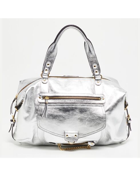 Sac à main en Cuir de Vachette Odelia argenté - 40x27x12 cm