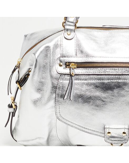 Sac à main en Cuir de Vachette Odelia argenté - 40x27x12 cm