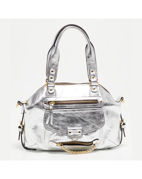 Sac à main Mini en Cuir de Vachette Odelia argenté - 29x22x3 cm