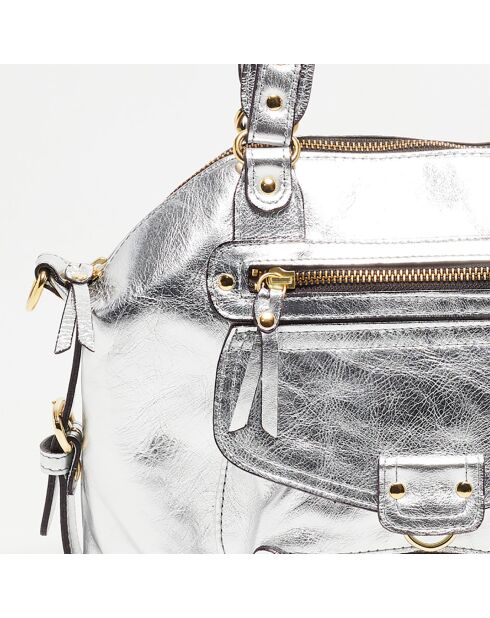 Sac à main Mini en Cuir de Vachette Odelia argenté - 29x22x3 cm
