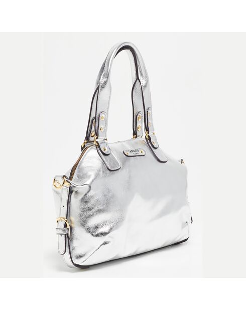 Sac à main Mini en Cuir de Vachette Odelia argenté - 29x22x3 cm