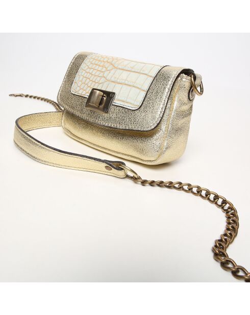Sac bandoulière en Cuir d'Agneau Lillie doré/python blanc - 16x10x4 cm