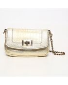 Sac bandoulière en Cuir d'Agneau Lillie doré/python blanc - 16x10x4 cm