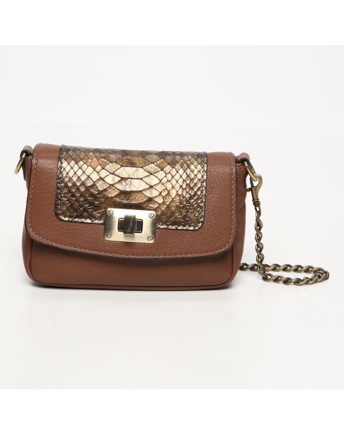 Sac bandoulière en Cuir d'Agneau Lillie marron/python marron - 16x10x4 cm