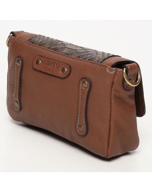 Sac bandoulière en Cuir d'Agneau Lillie marron/python marron - 16x10x4 cm