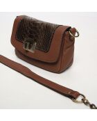 Sac bandoulière en Cuir d'Agneau Lillie marron/python marron - 16x10x4 cm