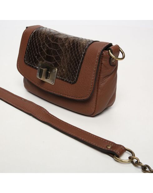 Sac bandoulière en Cuir d'Agneau Lillie marron/python marron - 16x10x4 cm