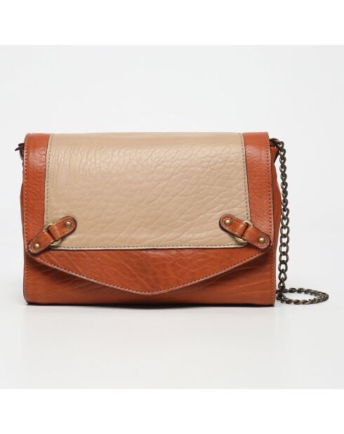 Sac bandoulière en Cuir d'Agneau Alice  java cognac/nude  - 25x18x10 cm