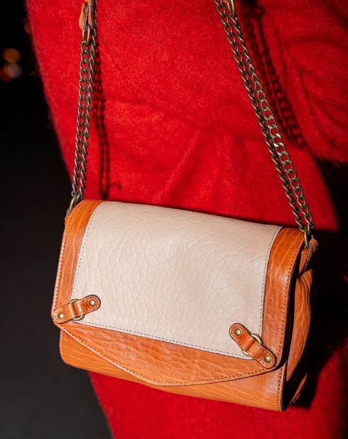 Sac bandoulière en Cuir d'Agneau Alice  java cognac/nude  - 25x18x10 cm