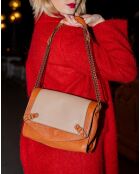 Sac bandoulière en Cuir d'Agneau Alice  java cognac/nude  - 25x18x10 cm