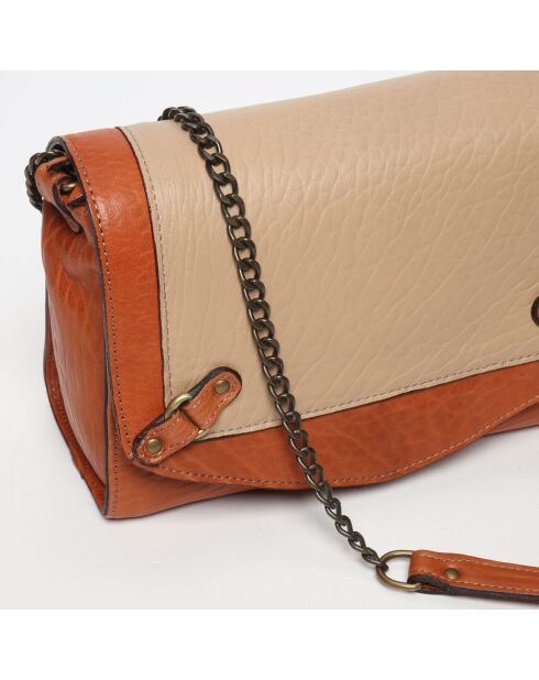 Sac bandoulière en Cuir d'Agneau Alice  java cognac/nude  - 25x18x10 cm