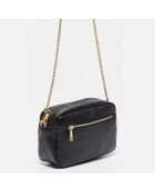 Bandolera Amaia de piel negra metalizada - 23x17,5x7 cm