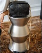 Bandolera Amaia de piel negra metalizada - 23x17,5x7 cm