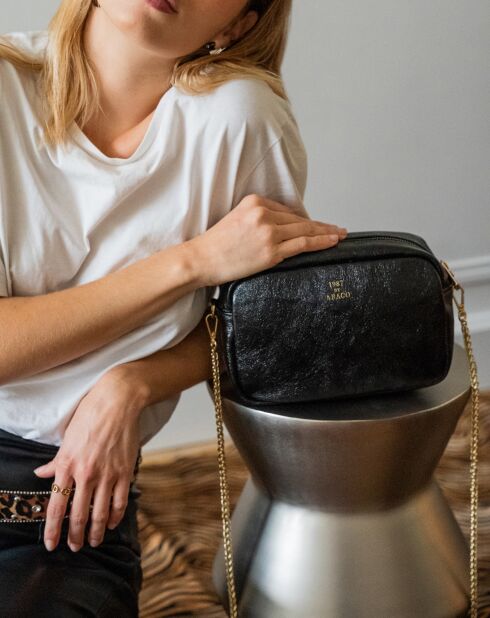 Amaia metalen zwarte leren schoudertas - 23x17,5x7 cm