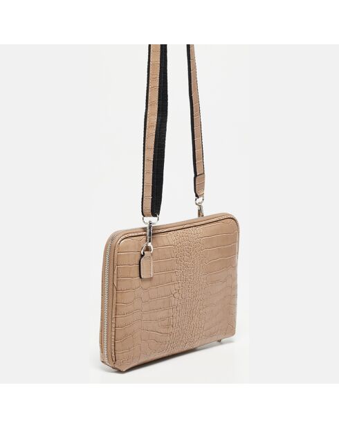 Sac bandoulière en Cuir croco Angie taupe - 27x20x5 cm