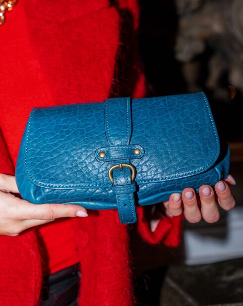 Sac bandoulière en Cuir d'Agneau Beauty goat bleu - 22x11x3 cm