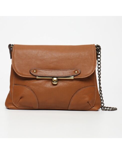 Sac bandoulière en Cuir d'Agneau Diago camel  - 26x20x1 cm