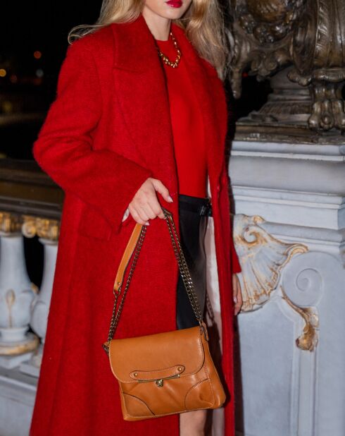 Sac bandoulière en Cuir d'Agneau Diago camel  - 26x20x1 cm