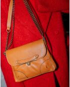 Sac bandoulière en Cuir d'Agneau Diago camel  - 26x20x1 cm
