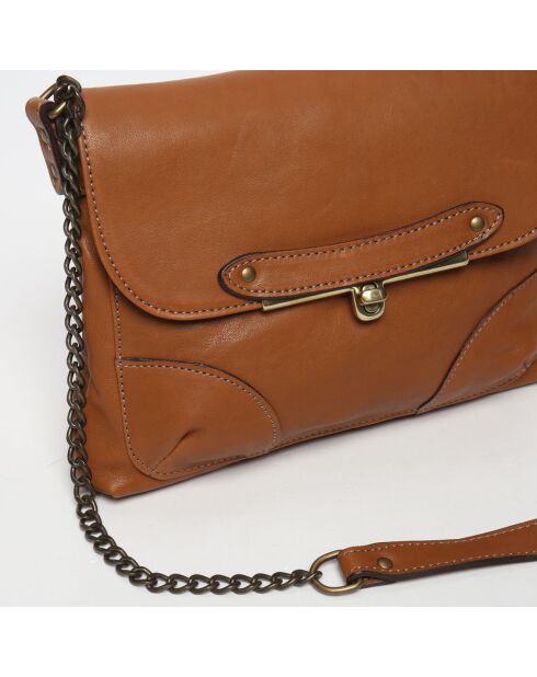 Sac bandoulière en Cuir d'Agneau Diago camel  - 26x20x1 cm