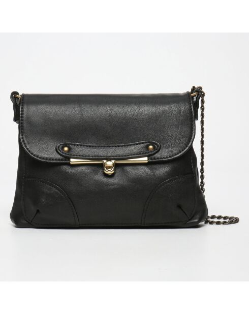 Sac bandoulière en Cuir d'Agneau Diago noir - 26x20x1 cm