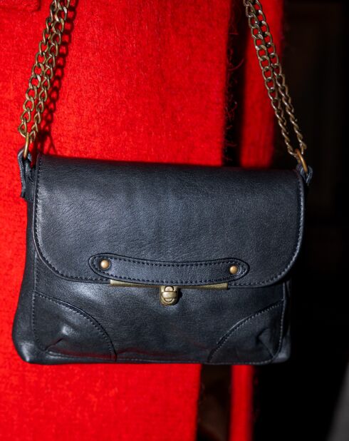 Sac bandoulière en Cuir d'Agneau Diago noir - 26x20x1 cm