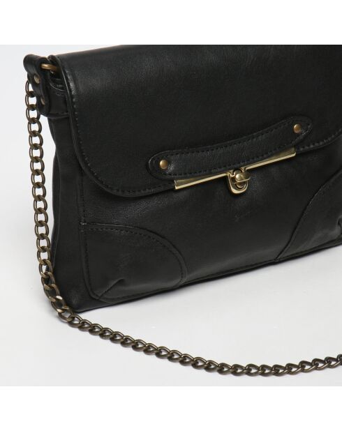 Sac bandoulière en Cuir d'Agneau Diago noir - 26x20x1 cm