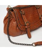 Sac bandoulière en Cuir d'Agneau Donna camel  - 25x20x3 cm