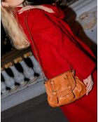 Sac bandoulière en Cuir d'Agneau Donna camel  - 25x20x3 cm