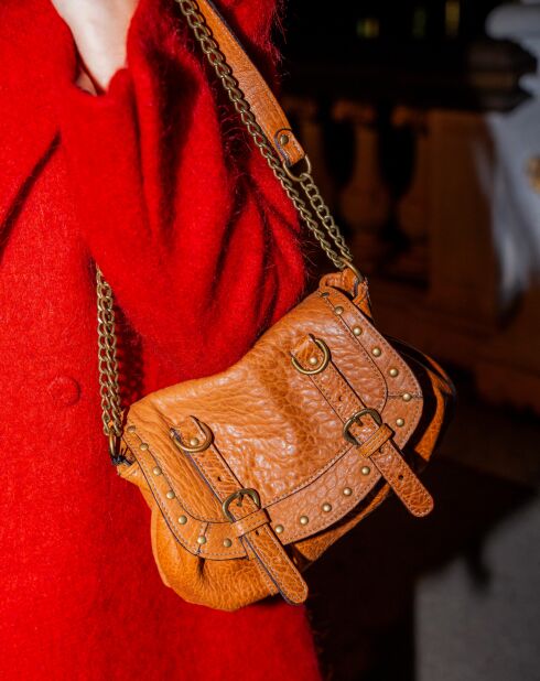 Sac bandoulière en Cuir d'Agneau Donna camel  - 25x20x3 cm