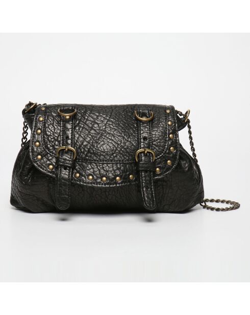 Sac bandoulière en Cuir d'Agneau Donna noir - 25x20x3 cm