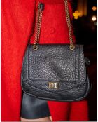 Sac bandoulière en Cuir d'Agneau Joyce noir - 27x22x8 cm