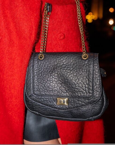 Sac bandoulière en Cuir d'Agneau Joyce noir - 27x22x8 cm