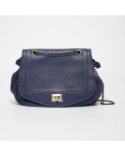 Sac bandoulière en Cuir d'Agneau Joyce bleu marine - 27x22x8 cm