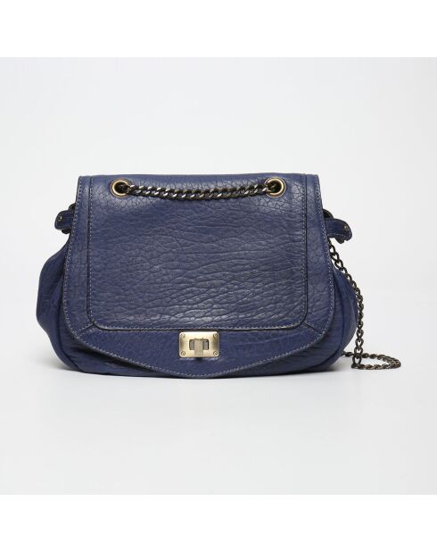 Sac bandoulière en Cuir d'Agneau Joyce bleu marine - 27x22x8 cm