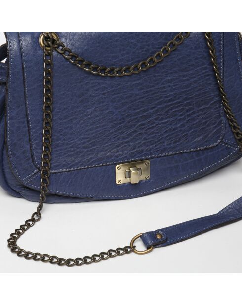 Sac bandoulière en Cuir d'Agneau Joyce bleu marine - 27x22x8 cm