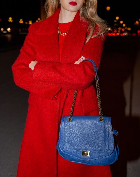 Sac bandoulière en Cuir d'Agneau Joyce bleu marine - 27x22x8 cm