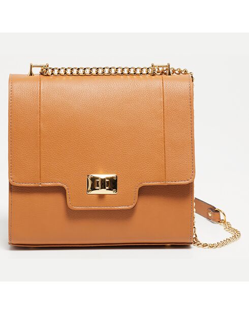 Sac bandoulière en Cuir de Vachette Tine camel  - 24x23x7 cm