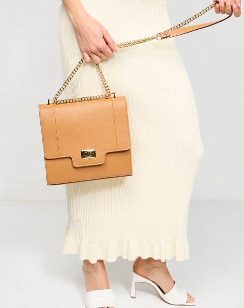 Sac bandoulière en Cuir de Vachette Tine camel  - 24x23x7 cm