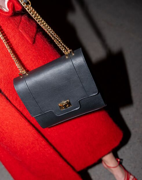 Sac bandoulière en Cuir de Vachette Tine noir - 24x23x7 cm