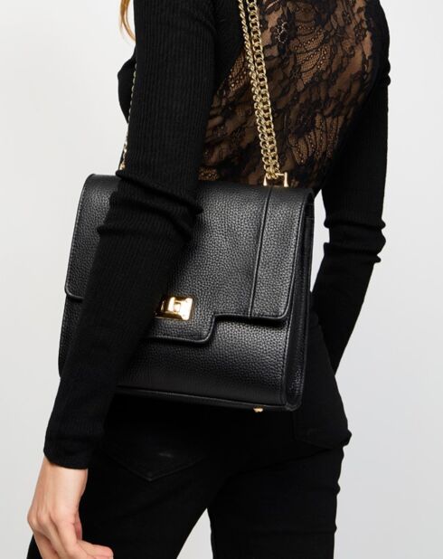 Sac bandoulière en Cuir de Vachette Tine noir - 24x23x7 cm