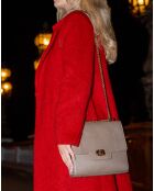 Sac bandoulière en Cuir de Vachette Tine taupe  - 24x23x7 cm