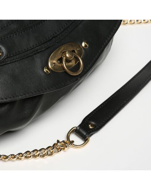 Sac bandoulière en Cuir de Vachette Trésor noir - 30x20x1 cm