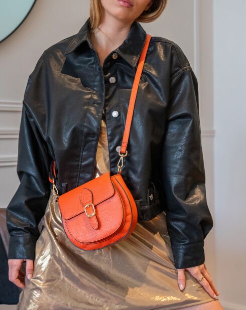 Sac bandoulière en Cuir Polly orange foncé - 21x19x6 cm