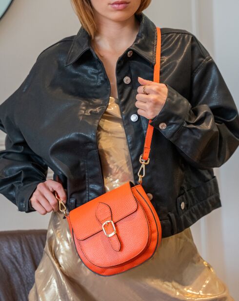 Sac bandoulière en Cuir Polly orange foncé - 21x19x6 cm