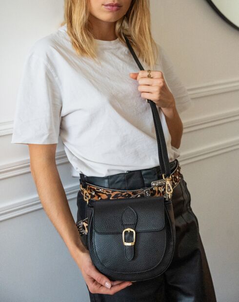 Schultertasche Polly aus schwarzem Leder - 21x19x6 cm