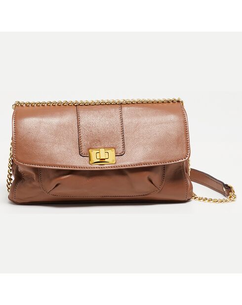 Sac bandoulière en Cuir de Vachette Zig camel  - 27x17x5 cm