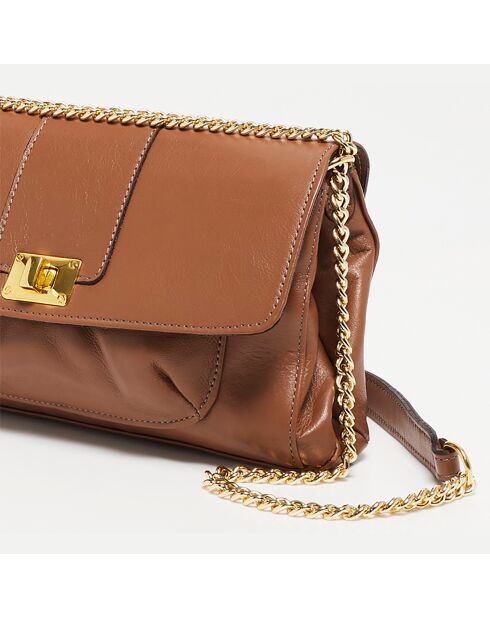 Sac bandoulière en Cuir de Vachette Zig camel  - 27x17x5 cm